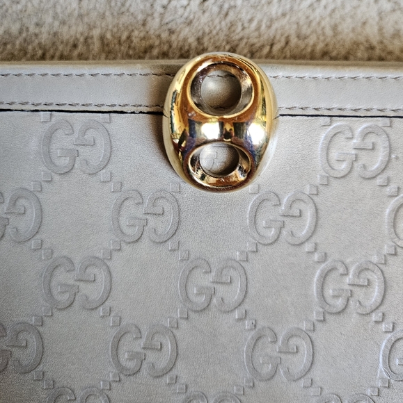 Gucci Ivory Embossed Leather Long Wallet Gold Bamboo Hardware - Picture 5 of 16